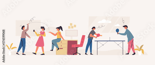 Office staff play a game together in relaxing time