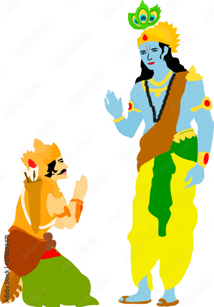 Krishna advice Arjuna on the battlefield of Kurukshetra, Bhagavad Gita.