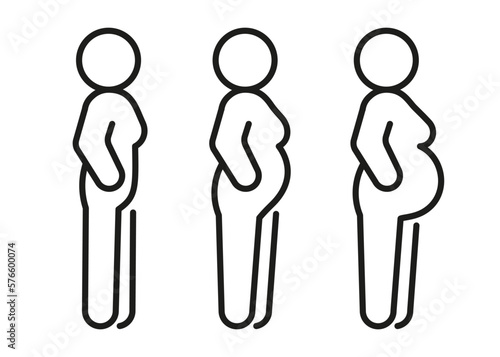 Pregnant woman with growth belly, line icon. Prenatal period, pregnancy. Motherhood, parent in expecting baby. Black color linear sign. Vector