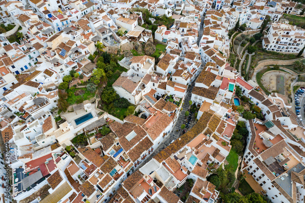 Aerial view above the beautiful village of Genalguacil in ANdalusia Spain