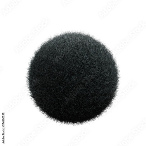 black ball Fur 3D element render, Typography fluffy style