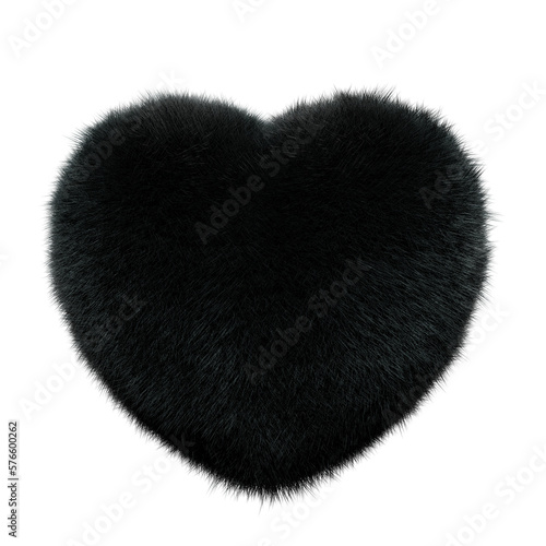 black heart Fur 3D element render, Typography fluffy style