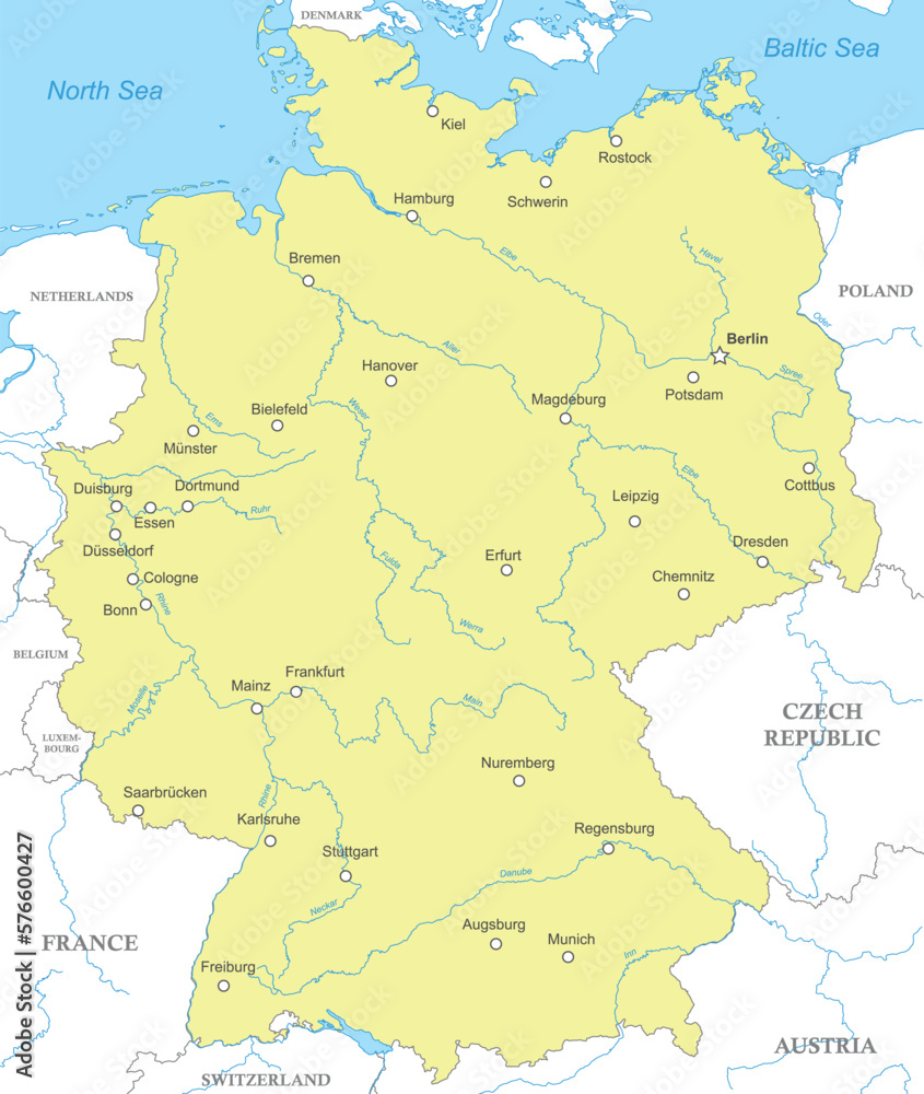 Political map of Germany with national borders