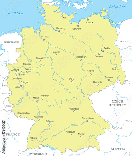 Political map of Germany with national borders