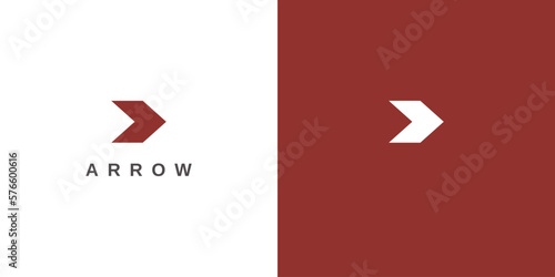 Right Arrow Logo. Red Geometric Arrow Shape with Outline isolated on Multiple Background. Flat Vector Logo Design Element for Business and Technology Logos.