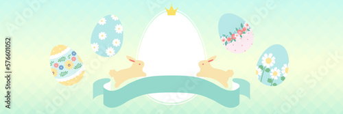 うさぎとイースターエッグなバナー 1:3 ベクター素材
