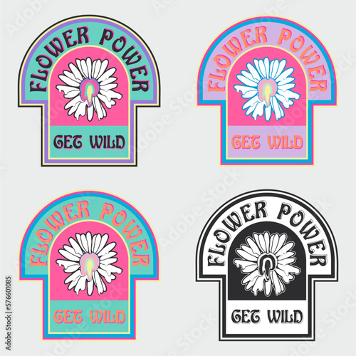 psychedelic neon hippie flower fun vector print patch design