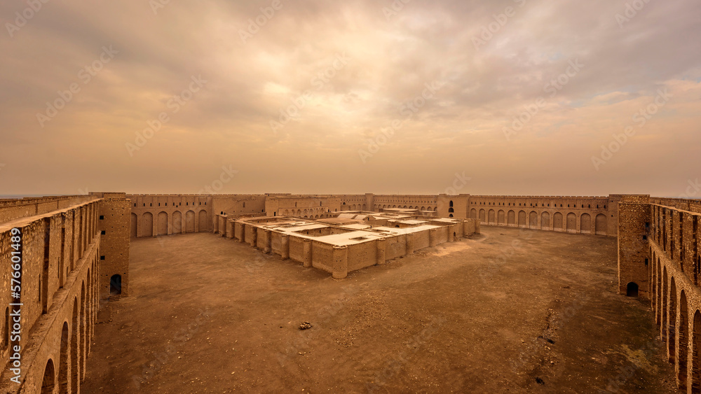 Fortress of Al-Ukhaidir or Abbasid palace of Ukhaider in Iraq. Panoramic view from the ramparts.