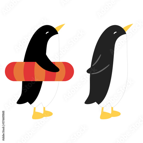 笑顔のペンギン／浮き輪を付けたペンギン　イラストセット