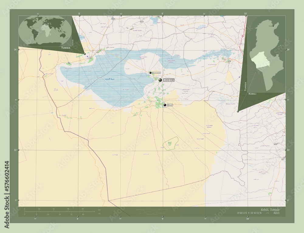 Kebili, Tunisia. OSM. Labelled points of cities