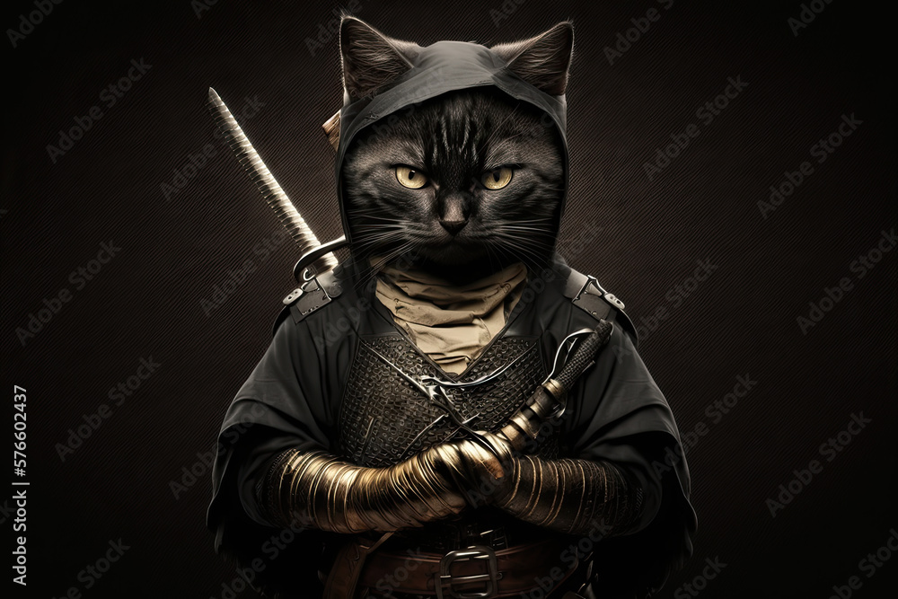 custom made wallpaper toronto digitalBlack ninja cat, generative ai