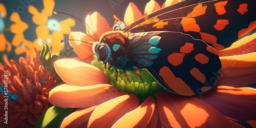 Close-up of a butterfly resting on a blooming flower Generative AI © Лилия Захарчук