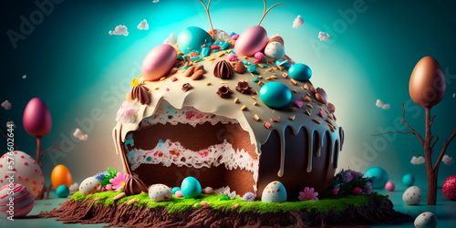 Decorated Easter cake with frosting and candy Generative AI