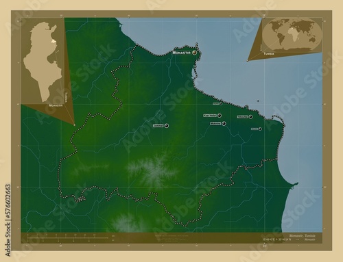 Monastir, Tunisia. Physical. Labelled points of cities photo