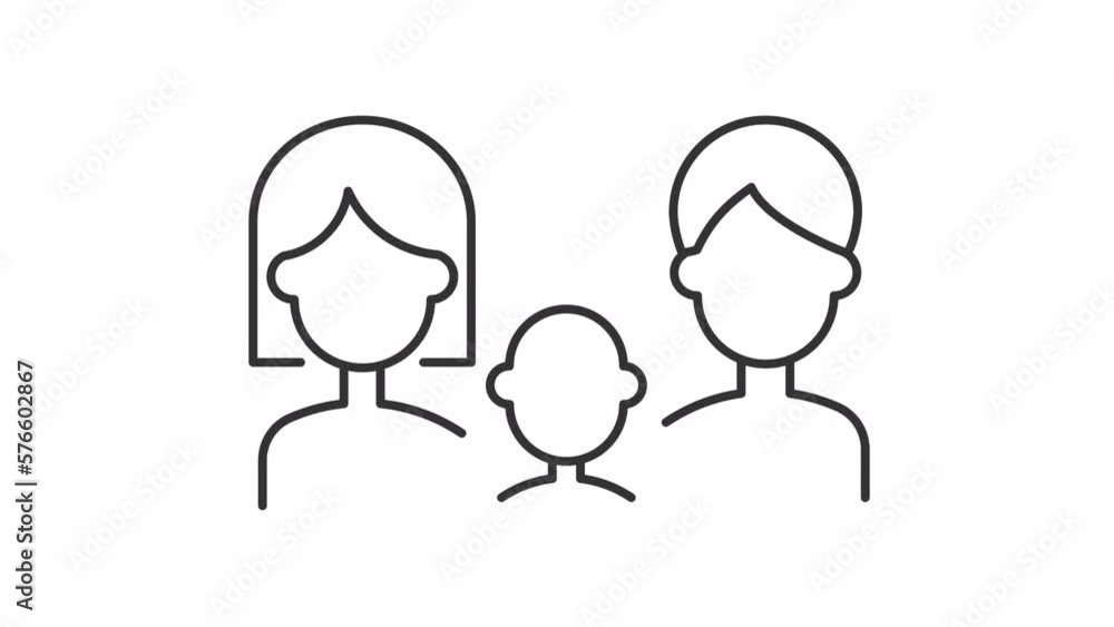 Animated family linear icon. Parents and child. Loving people. Caring mother. Strong relationship. Seamless loop HD video with alpha channel on transparent background. Outline motion graphic animation Animated family linear icon. Parents and child. Loving people. Caring mother. Strong relationship. Seamless loop HD video with alpha channel on transparent background. Outline motion graphic animation