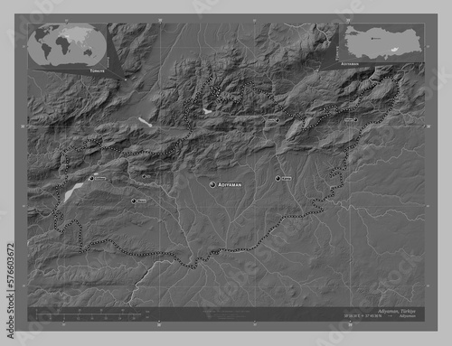 Adiyaman, Turkiye. Grayscale. Labelled points of cities photo