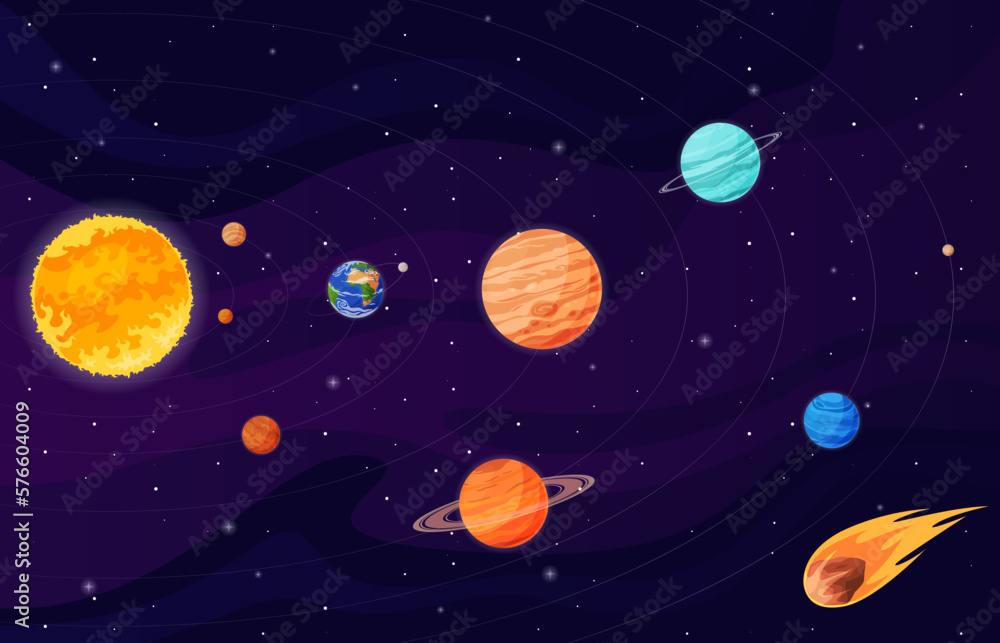 Planets of the solar system. Astronomical observation of space objects. Space exploration. Vector illustration Planets of the solar system. Astronomical observation of space objects. Space exploration. Vector illustration