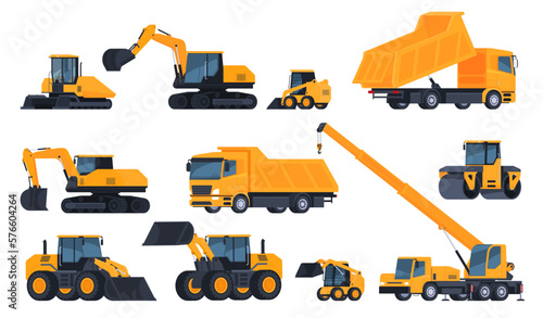 Equipment for road repair. Construction, repair and maintenance of highways. Work with heavy equipment. Vector illustration photo
