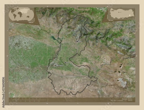 Batman, Turkiye. High-res satellite. Labelled points of cities