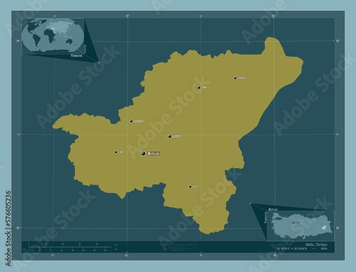 Bitlis, Turkiye. Solid. Labelled points of cities photo