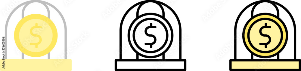 coin dollar cell vector icon in different styles. Line, color, filled outline coin dollar cell vector icon in different styles. Line, color, filled outline