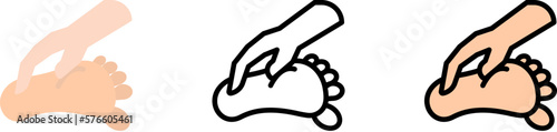 Reflexology hand toe vector icon in different styles. Line, color, filled outline