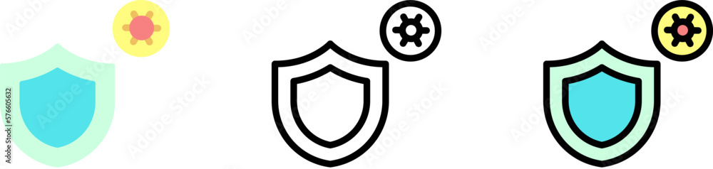 Shield, coronavirus vector icon in different styles. Line, color, filled outline Shield, coronavirus vector icon in different styles. Line, color, filled outline