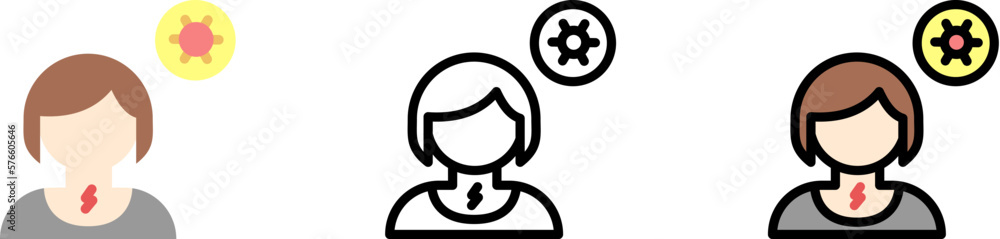 Cough, girl, coronavirus vector icon in different styles. Line, color, filled outline Cough, girl, coronavirus vector icon in different styles. Line, color, filled outline
