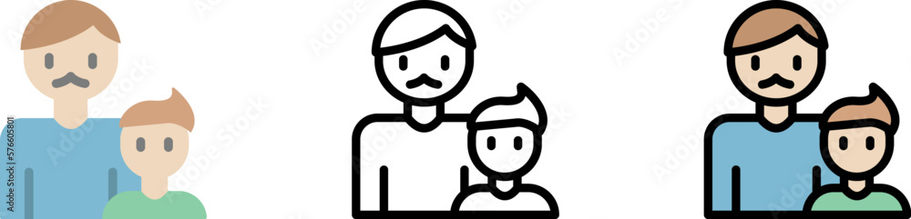 Dad, son vector icon in different styles. Line, color, filled outline Dad, son vector icon in different styles. Line, color, filled outline