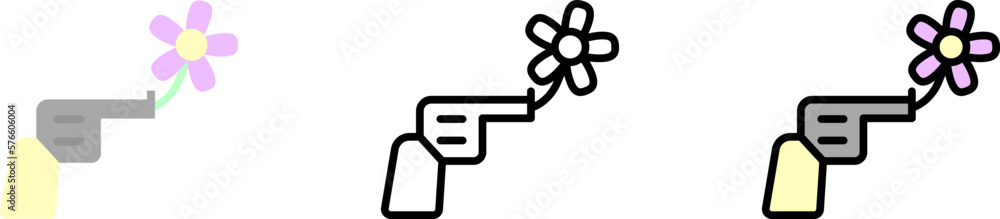 Revolver, flower vector icon in different styles. Line, color, filled outline Revolver, flower vector icon in different styles. Line, color, filled outline