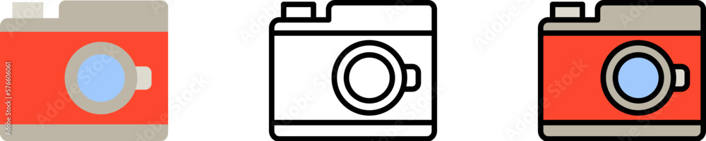 Camera, technology vector icon in different styles. Line, color, filled outline Camera, technology vector icon in different styles. Line, color, filled outline