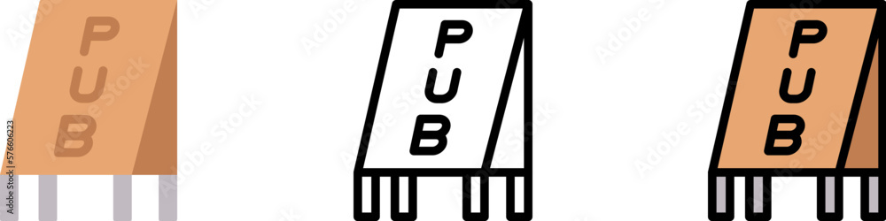 Pub, outdoor board vector icon in different styles. Line, color, filled outline Pub, outdoor board vector icon in different styles. Line, color, filled outline
