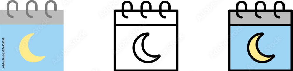Calendar Ramadan vector icon in different styles. Line, color, filled outline Calendar Ramadan vector icon in different styles. Line, color, filled outline