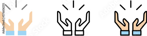 Paying hands Ramadan vector icon in different styles. Line, color, filled outline