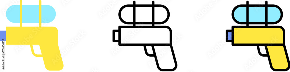 Gun, water vector icon in different styles. Line, color, filled outline Gun, water vector icon in different styles. Line, color, filled outline