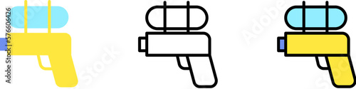 Gun, water vector icon in different styles. Line, color, filled outline