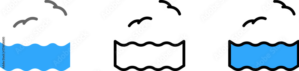 Birds, ocean vector icon in different styles. Line, color, filled outline Birds, ocean vector icon in different styles. Line, color, filled outline