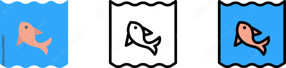 Fish, pink, ocean vector icon in different styles. Line, color, filled outline Fish, pink, ocean vector icon in different styles. Line, color, filled outline