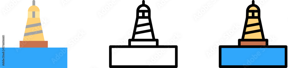 Lighthouse, ocean vector icon in different styles. Line, color, filled outline Lighthouse, ocean vector icon in different styles. Line, color, filled outline