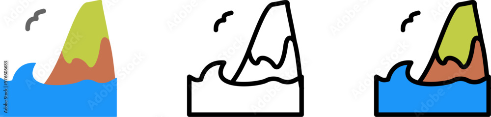 Mountain, ocean vector icon in different styles. Line, color, filled outline Mountain, ocean vector icon in different styles. Line, color, filled outline