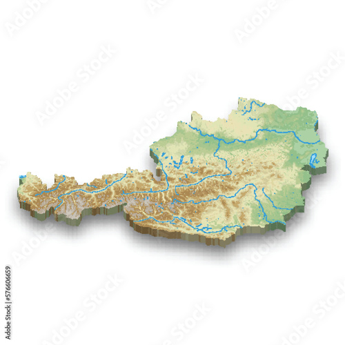 3d isometric relief map of Austria