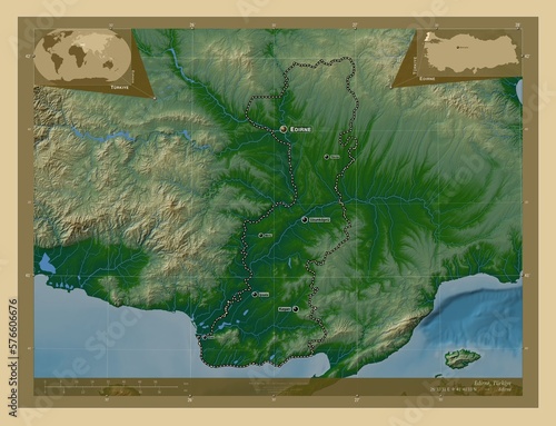 Edirne, Turkiye. Physical. Labelled points of cities photo