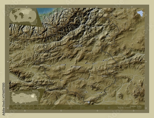 Erzurum, Turkiye. Labelled points of cities photo