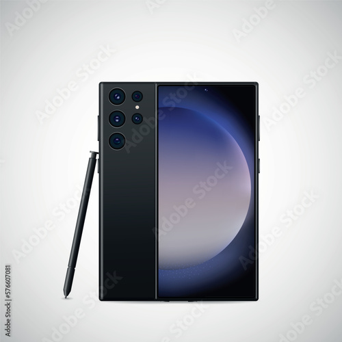 Realistic smartphone with back illustration.
