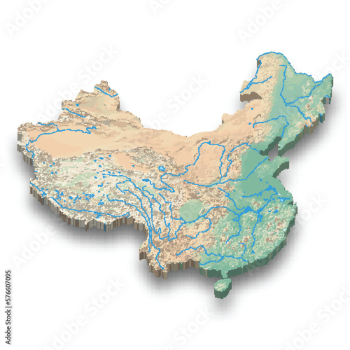 3d isometric relief map of China