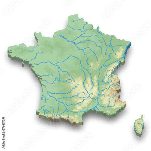 3d isometric relief map of France