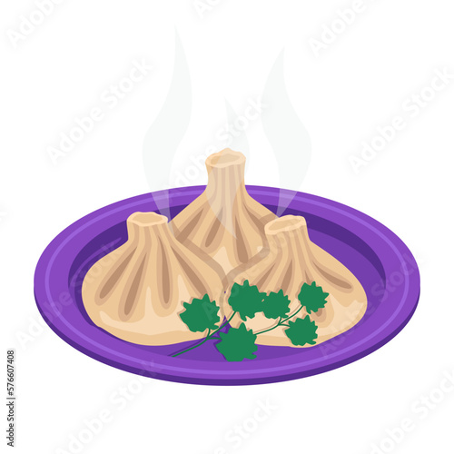 Georgian food. Khinkali. Dough stuffed with meat. Dumplings. Vector graphic.