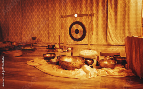 Fotografie, Obraz Beautiful tibetan bowl ready for meditative music.