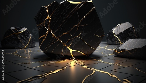 marble architecture sealed with kintsugi technique, wallpaper, lightning, jade created with generative ai technology