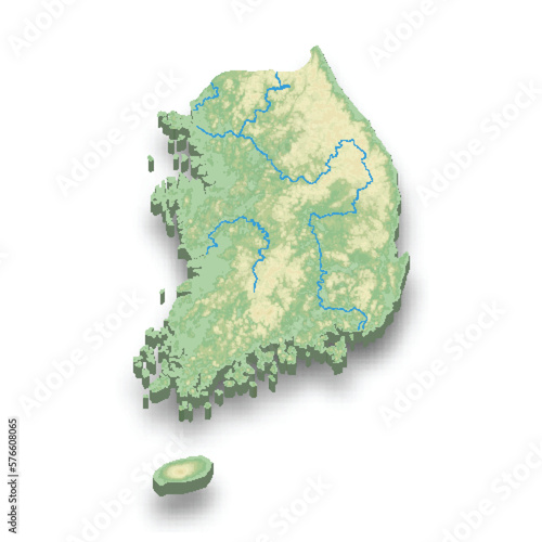 3d isometric relief map of South Korea